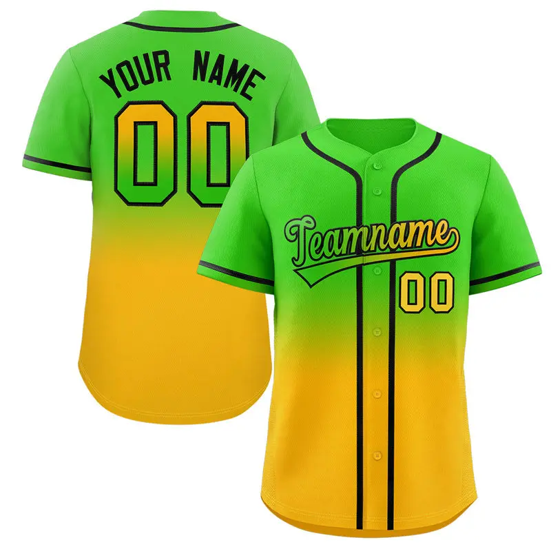 Neon Green Gold Gradient Fashion Authentic Baseball Jersey