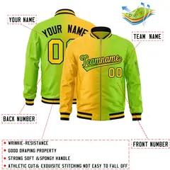 Neon Green Gold Gradient Full-Zip Letterman Bomber Jacket 2