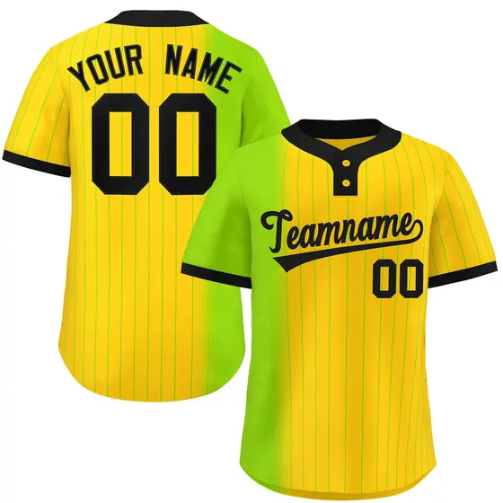 Neon Green Gold Gradient Stripe Two-Button Softball Jersey