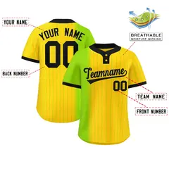 Neon Green Gold Gradient Stripe Two-Button Softball Jersey 2