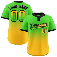 Neon Green Gold Green-Black Gradient Two-Button Softball Jersey 1