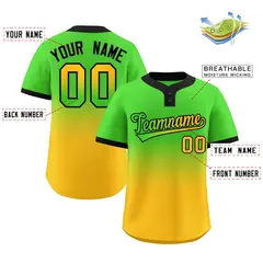 Neon Green Gold Green-Black Gradient Two-Button Softball Jersey 2