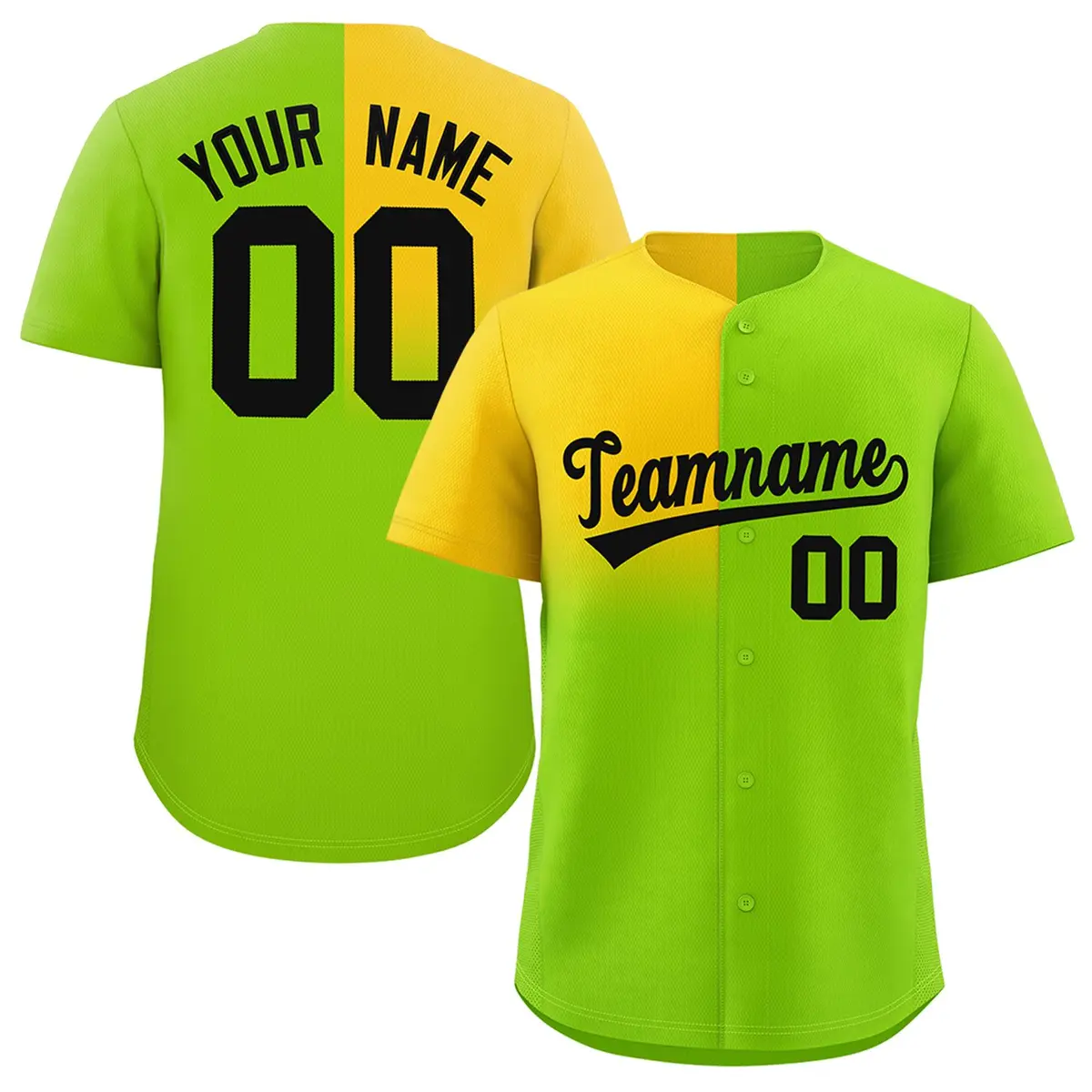 Neon Green Gold Half Gradient Authentic Baseball Jersey