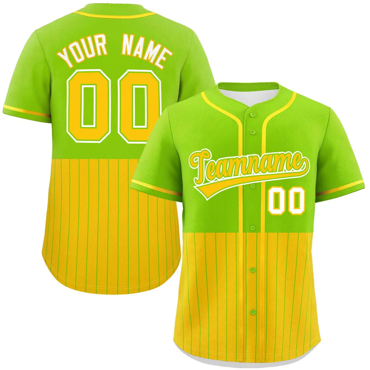 Neon Green Gold Half Stripe Authentic Baseball Jersey