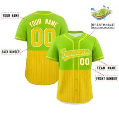 Neon Green Gold Half Stripe Authentic Baseball Jersey 2