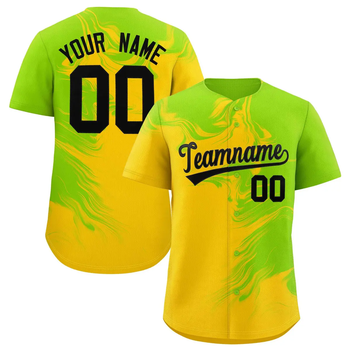 Neon Green Gold Ink Pattern Authentic Baseball Jersey