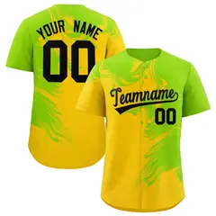 Neon Green Gold Ink Pattern Authentic Baseball Jersey 1