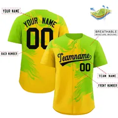 Neon Green Gold Ink Pattern Authentic Baseball Jersey 2