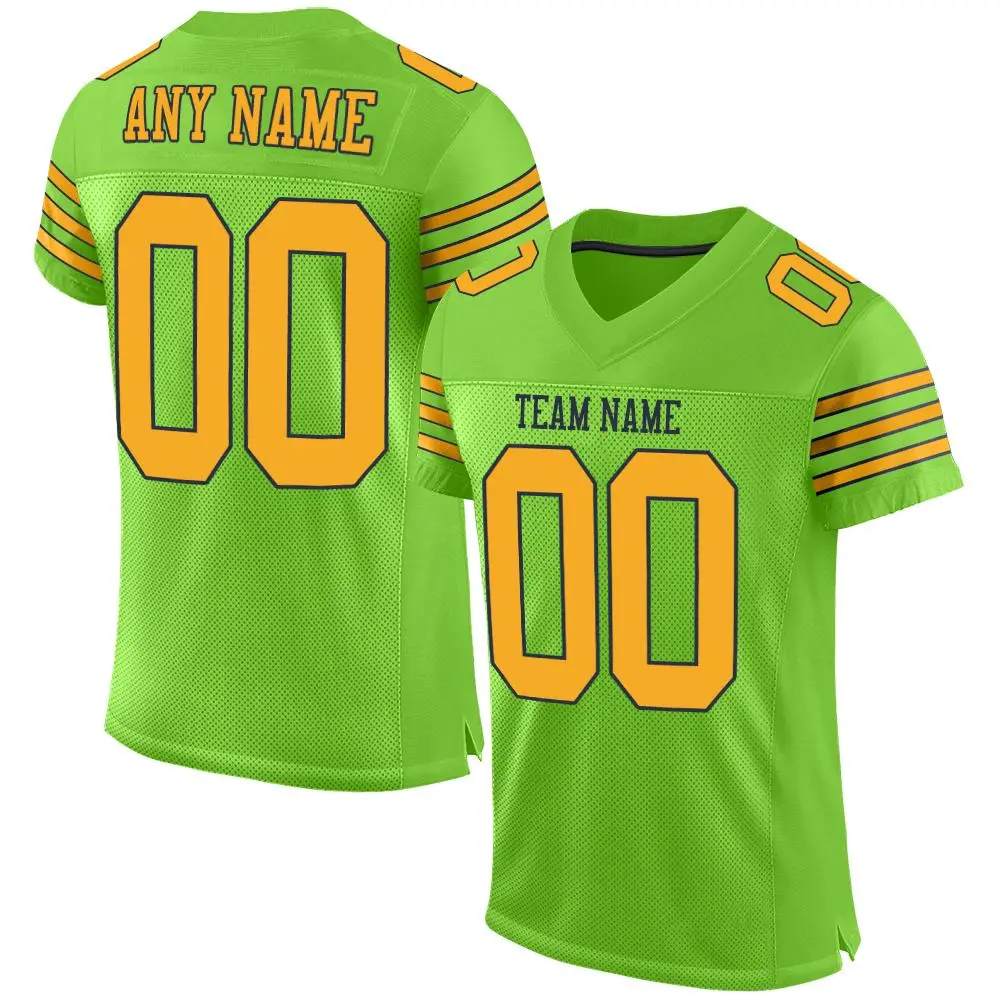 Neon Green Gold-Navy Mesh Football Jersey