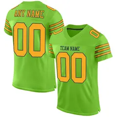 Neon Green Gold-Navy Mesh Football Jersey 1