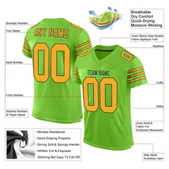 Neon Green Gold-Navy Mesh Football Jersey 2