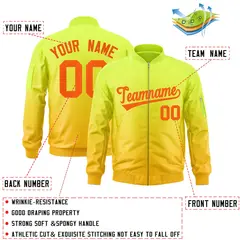 Neon Green Gold-Orange Gradient Varsity Letterman Bomber Jacket 2