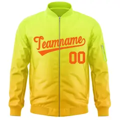 Neon Green Gold-Orange Gradient Varsity Letterman Bomber Jacket 3