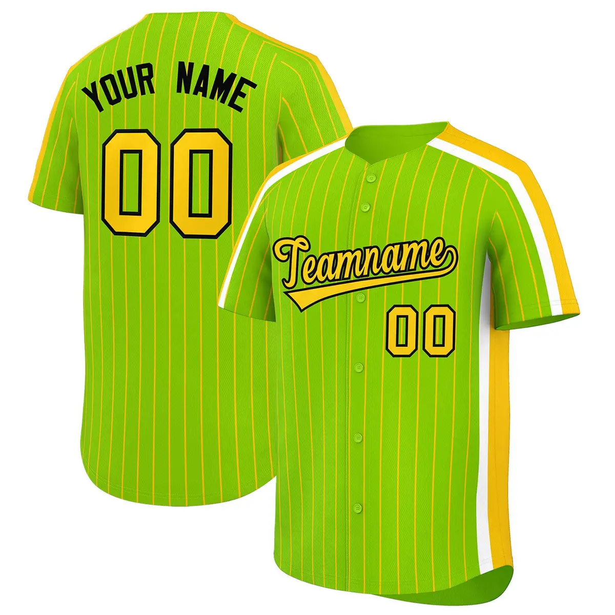 Neon Green Gold Pinstripe Two-tone Authentic Baseball Jersey