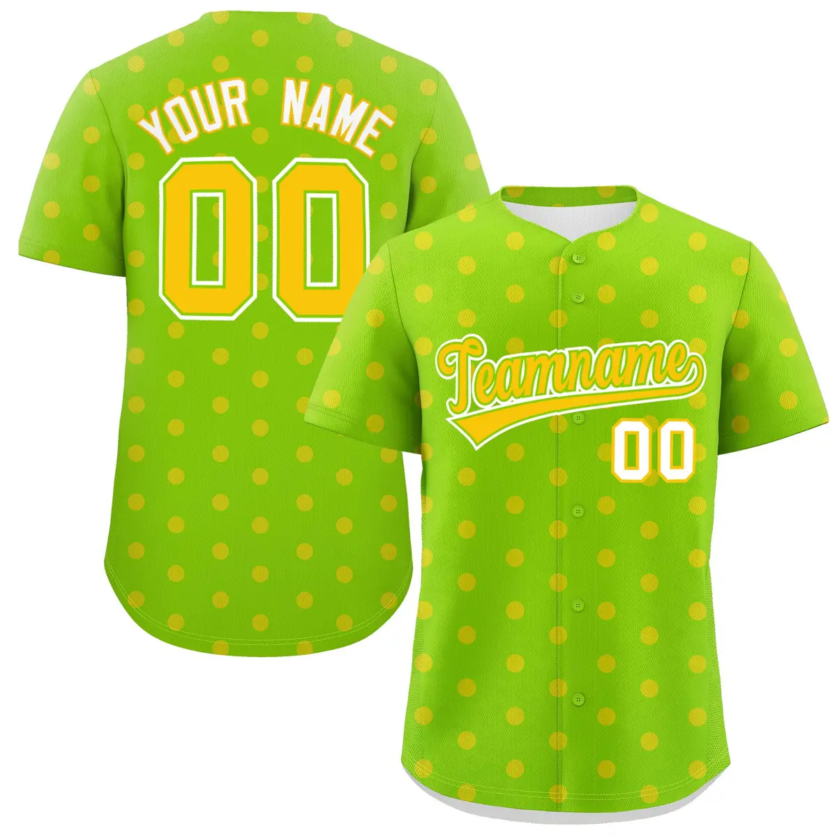 Neon Green Gold Polka Dot Graffiti Authentic Baseball Jersey