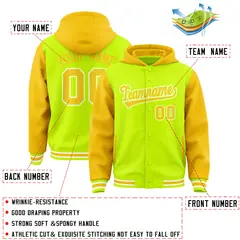 Neon Green Gold Raglan Varsity Full-Snap Letterman Jacket Hoodie 4