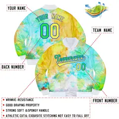 Neon Green Gold-Royal Splashes Graffiti Varsity Jacket 2