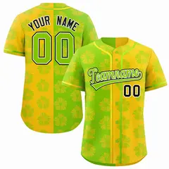 Neon Green Gold Split Flower Graffiti Baseball Jersey 1