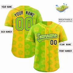 Neon Green Gold Split Flower Graffiti Baseball Jersey 2
