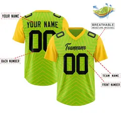 Neon Green Gold Star Pattern Raglan Sleeves Football Jersey 2