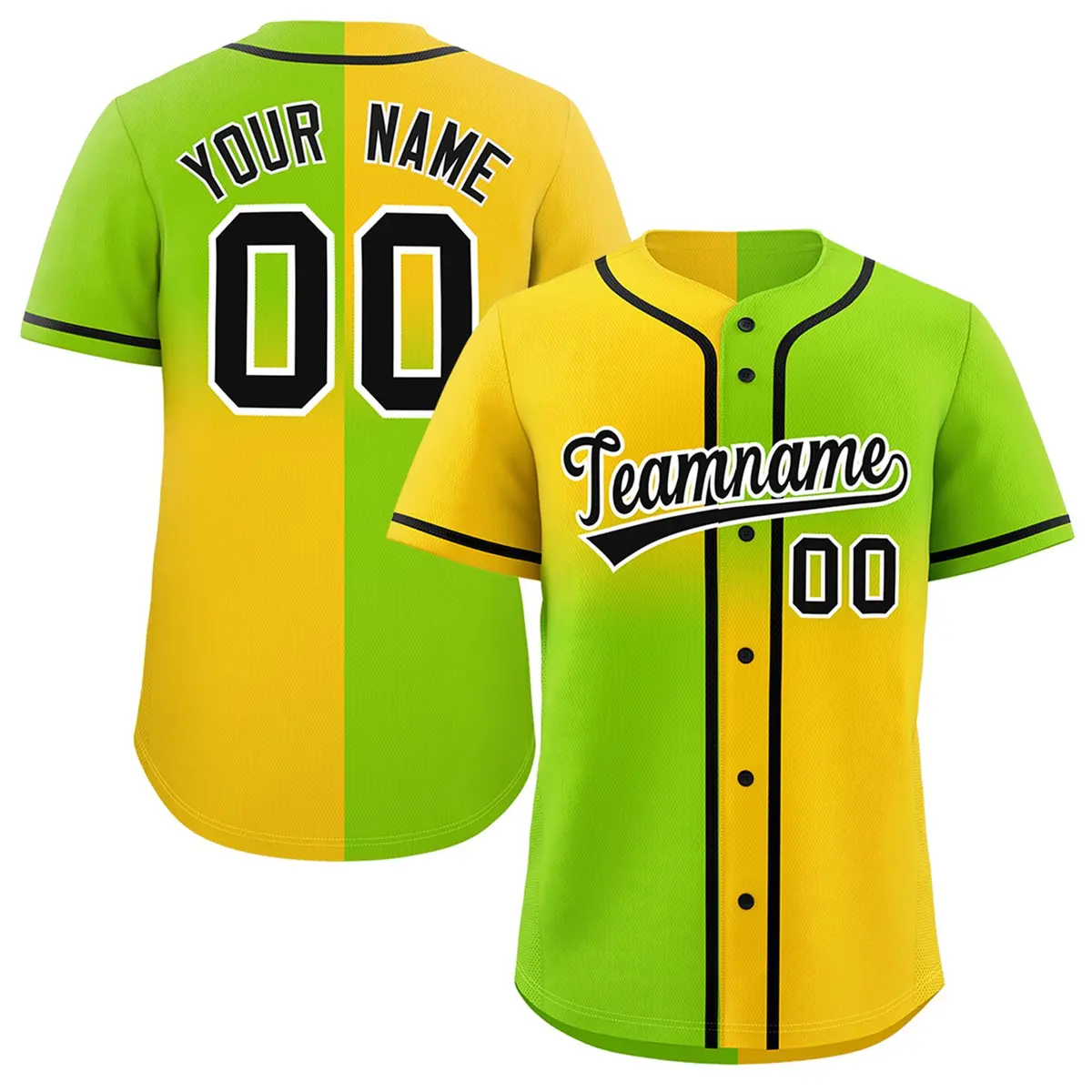 Neon Green Gold Symmetrical Gradient Baseball Jersey