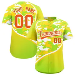 Neon Green Gold White Camo Gradient Fashion Baseball Jersey 1