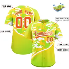 Neon Green Gold White Camo Gradient Fashion Baseball Jersey 2