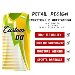 Neon Green Gold White Gradient Lightning Stripes Reversible Basketball Jersey 3