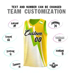 Neon Green Gold White Gradient Lightning Stripes Reversible Basketball Jersey 4
