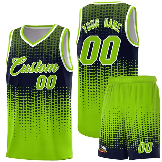 Neon Green Gradient Dots Pattern Team Basketball Jersey