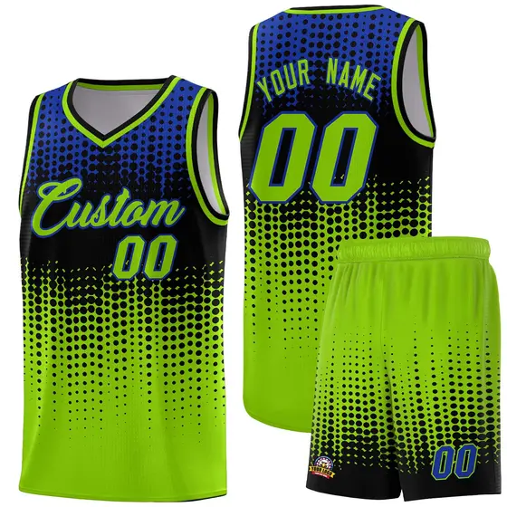 Neon Green Gradient Dots Pattern Team Basketball Jersey