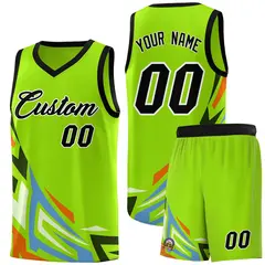 Neon Green Gradient Graffiti Pattern Basketball Jersey 1