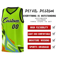 Neon Green Gradient Graffiti Pattern Basketball Jersey 2