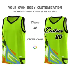 Neon Green Gradient Graffiti Pattern Basketball Jersey 3
