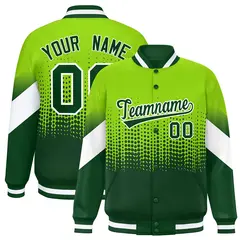 Neon Green Gradient Polka Dot Full-Snap Letterman Baseball Jacket
