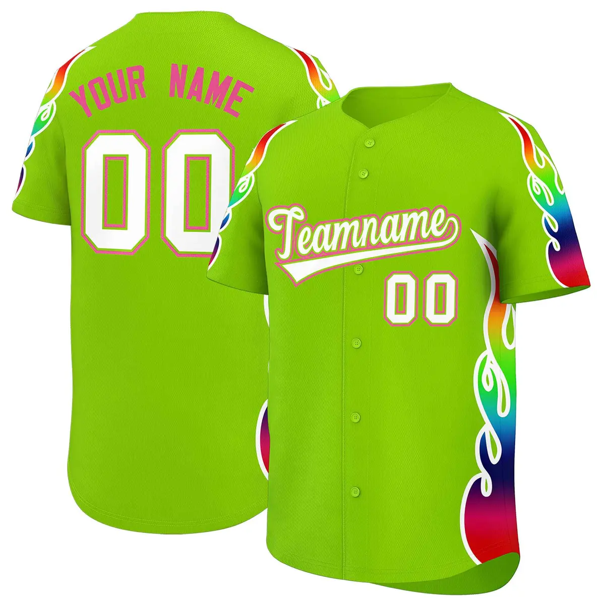 Neon Green Graffiti Multicolored Flames Baseball Jersey