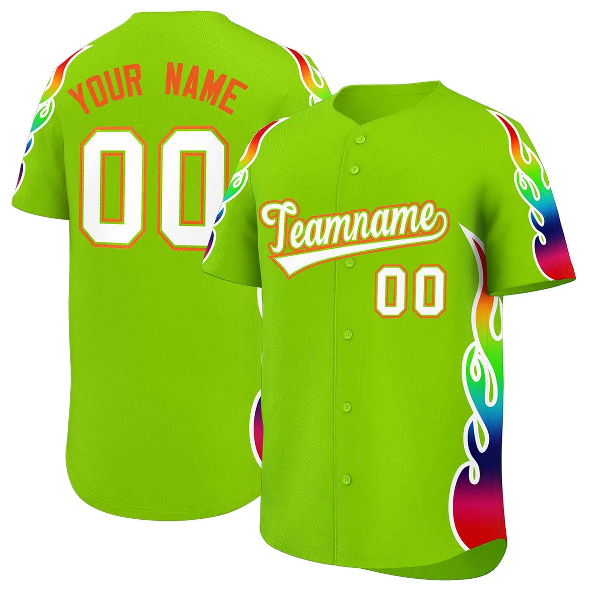 Neon Green Graffiti Multicolored Flames Baseball Jersey