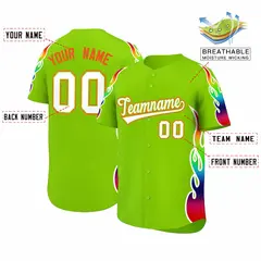 Neon Green Graffiti Multicolored Flames Baseball Jersey 2