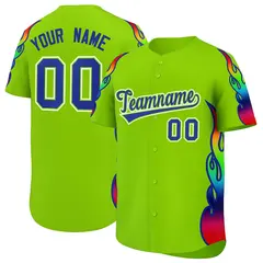 Neon Green Graffiti Multicolored Flames Baseball Jersey