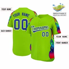 Neon Green Graffiti Multicolored Flames Baseball Jersey 2