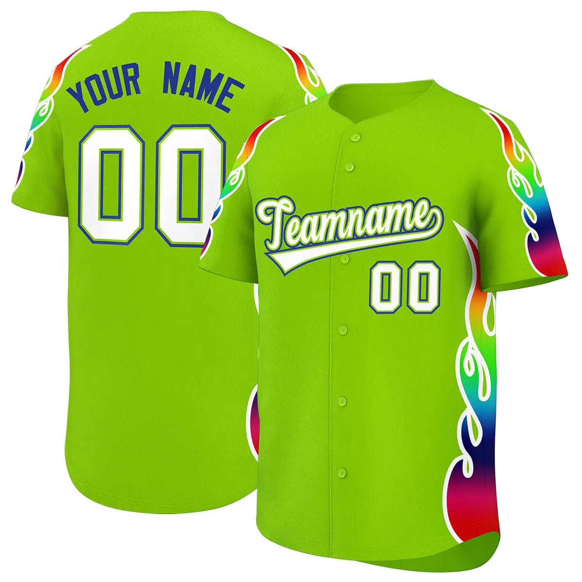 Neon Green Graffiti Multicolored Flames Baseball Jersey
