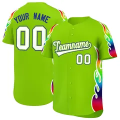 Neon Green Graffiti Multicolored Flames Baseball Jersey 1