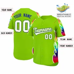 Neon Green Graffiti Multicolored Flames Baseball Jersey 2