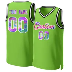 Neon Green Graffiti-White Graffiti Pattern Mesh Basketball Jersey Tops 1