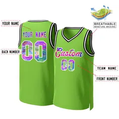 Neon Green Graffiti-White Graffiti Pattern Mesh Basketball Jersey Tops 2