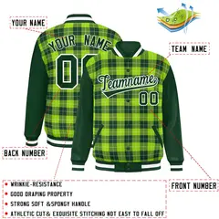 Neon Green Green-White Plaid Varsity Letterman Baseball Jacket 2