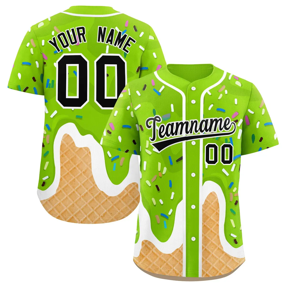 Neon Green Ice Cream Cone Graffiti Baseball Jersey