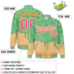 Neon Green Ice Cream Cone Graffiti Full-Snap Varsity Letterman Jacket 2