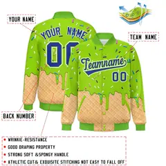 Neon Green Ice Cream Cone Graffiti Full-Snap Varsity Letterman Jacket 2