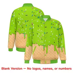 Neon Green Ice Cream Cone Graffiti Full-Snap Varsity Letterman Jacket 7